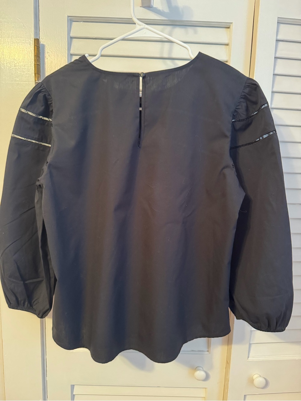 Ralph Lauren Black Puff-Sleeve Ladder-Trim Blouse - Picture 3 of 3